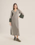 Reversible long aline dress with V neckline and embroidery on sleeves